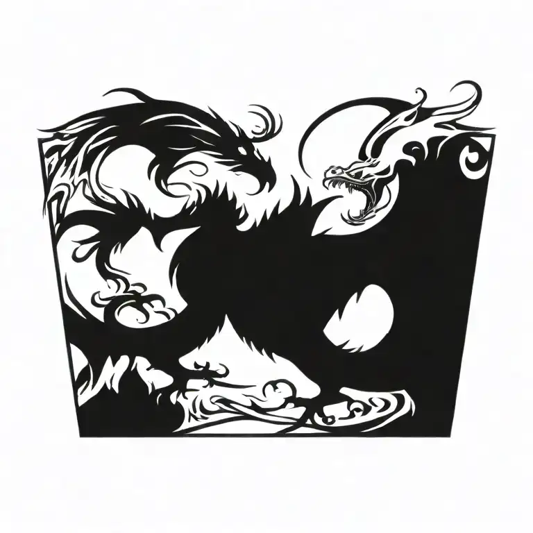 Dragon And Phoenix Rising From Ashes