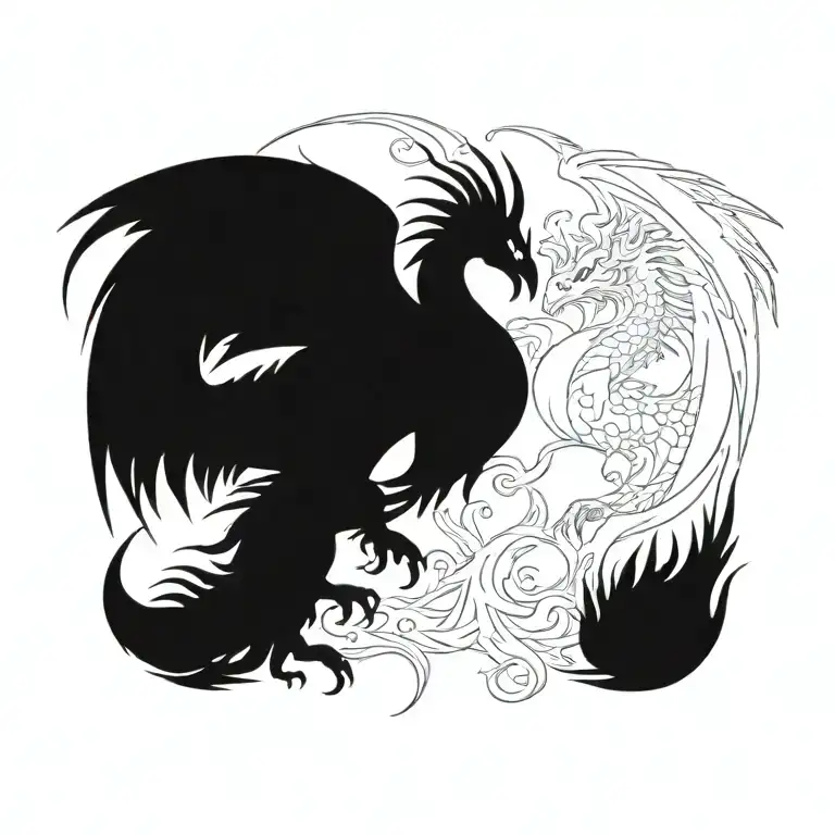 Dragon And Phoenix Rising From Ashes