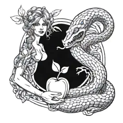 Snake And Eve Give An Apple To Adam Hands