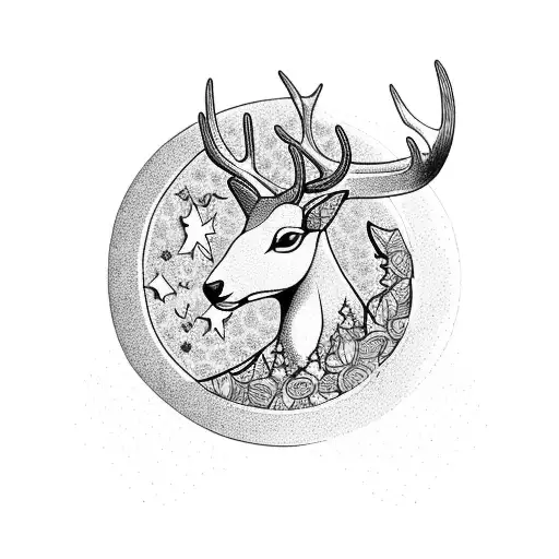 A Celestial Deer Surrounded By Moon And Star Motifs