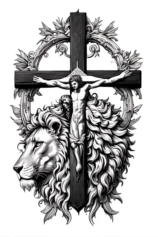 Cross And Lion Inside The Cross Of Jesucristo