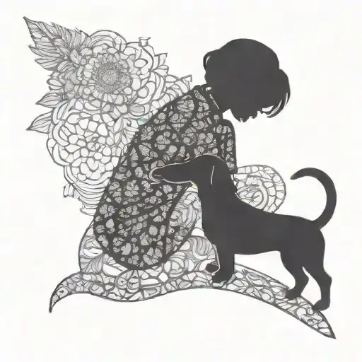 Silhouette Outline Of Short Haired Women And A Sausage Dog