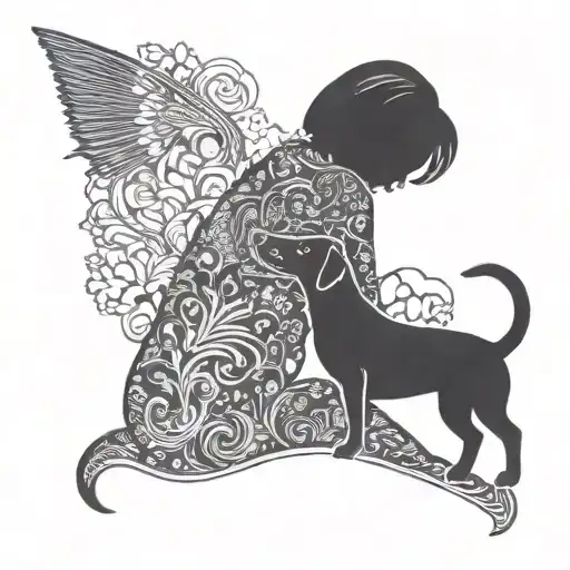 Silhouette Outline Of Short Haired Women And A Sausage Dog