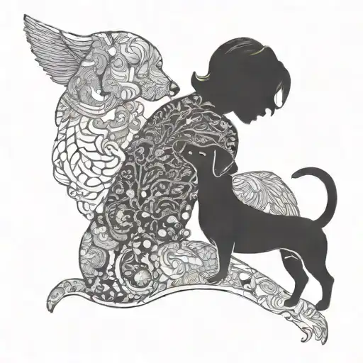 Silhouette Outline Of Short Haired Women And A Sausage Dog