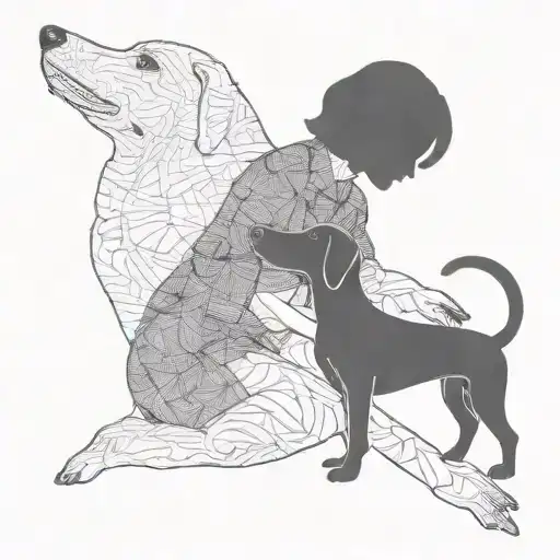 Silhouette Outline Of Short Haired Women And A Sausage Dog