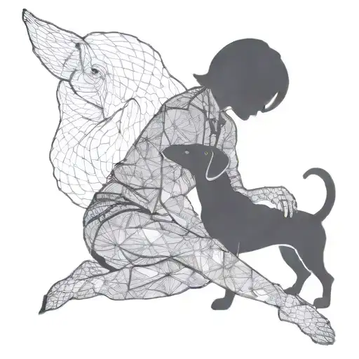 Silhouette Outline Of Short Haired Women And A Sausage Dog