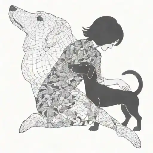 Silhouette Outline Of Short Haired Women And A Sausage Dog