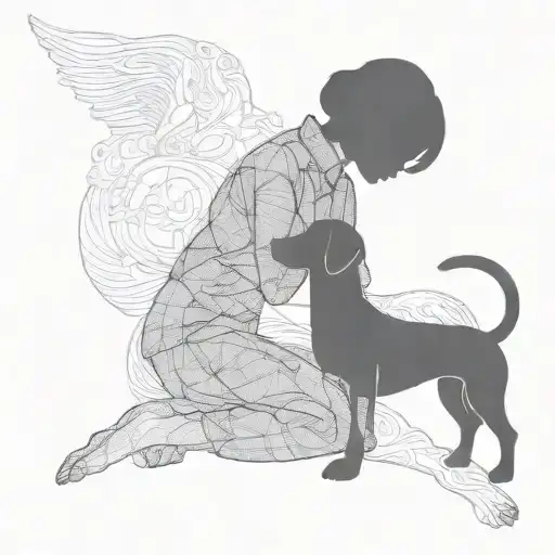 Silhouette Outline Of Short Haired Women And A Sausage Dog