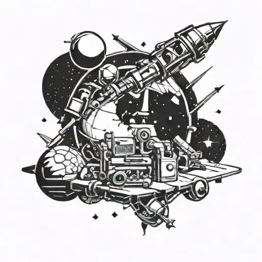 Construction Tools Around Undiscovered Planet In Space