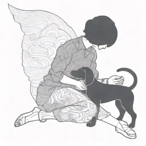 Silhouette Outline Of Short Haired Women And A Sausage Dog