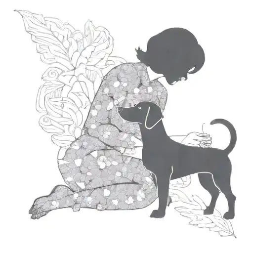 Silhouette Outline Of Short Haired Women And A Sausage Dog