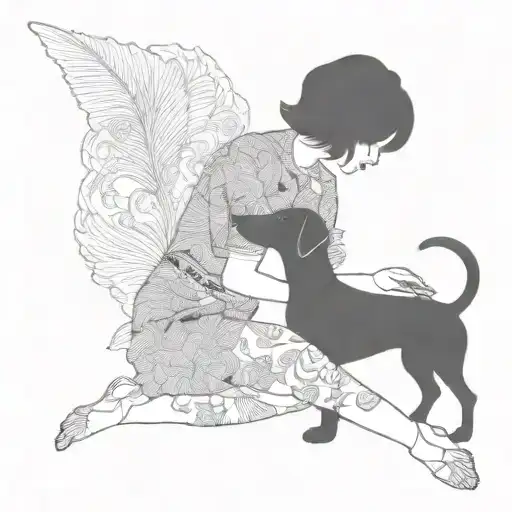 Silhouette Outline Of Short Haired Women And A Sausage Dog