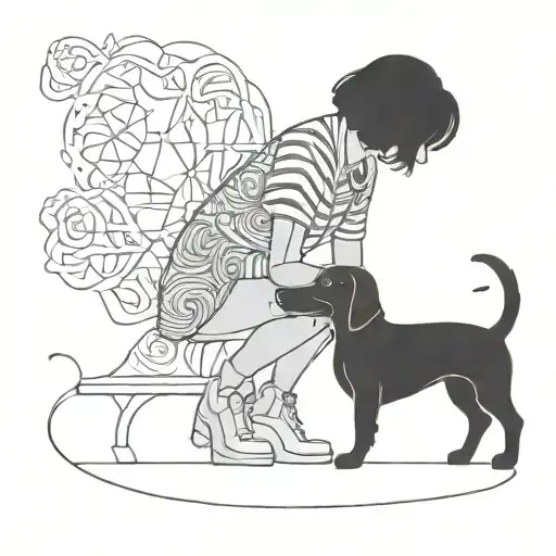 Silhouette Outline Of Short Haired Women And A Sausage Dog