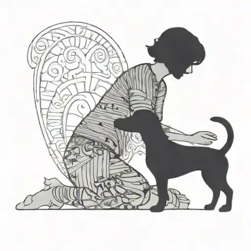 Silhouette Outline Of Short Haired Women And A Sausage Dog