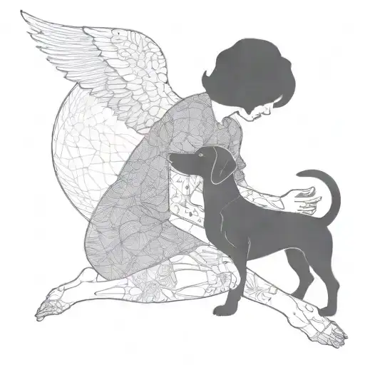 Silhouette Outline Of Short Haired Women And A Sausage Dog