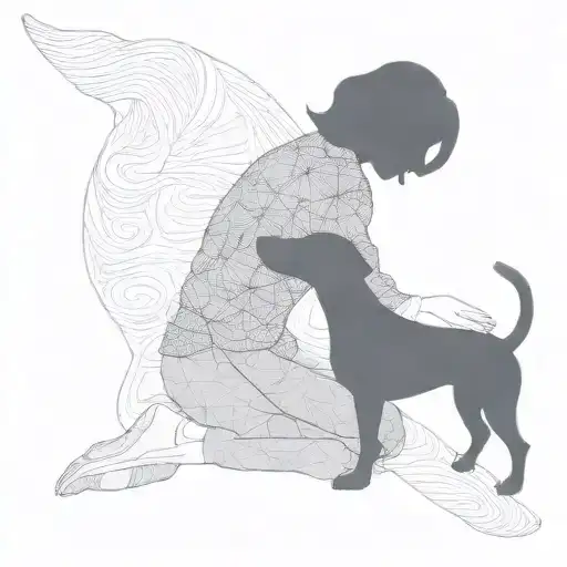 Silhouette Outline Of Short Haired Women And A Sausage Dog