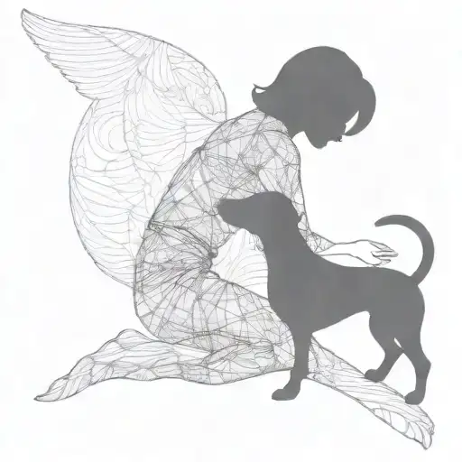 Silhouette Outline Of Short Haired Women And A Sausage Dog