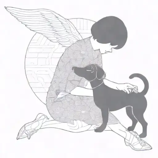 Silhouette Outline Of Short Haired Women And A Sausage Dog