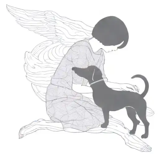 Silhouette Outline Of Short Haired Women And A Sausage Dog