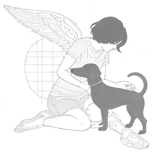 Silhouette Outline Of Short Haired Women And A Sausage Dog