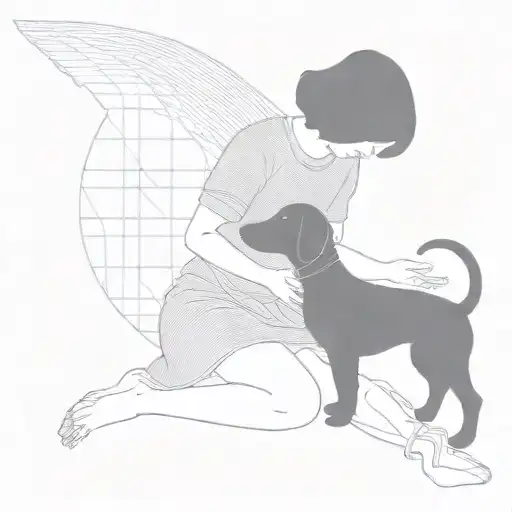 Silhouette Outline Of Short Haired Women And A Sausage Dog