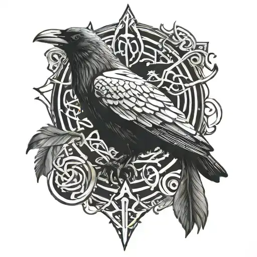 Black Raven On Head Viking Runes
