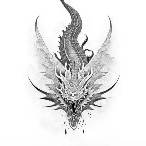 Oriental Style Black Flames Covering Scaly Dragon Skin