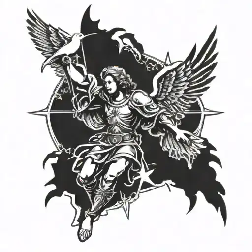 Saint Michael Reaching Out For A Dove Star In The Background