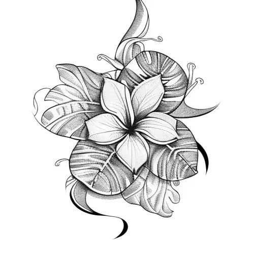 Tropical Flowers Connected By A Vine