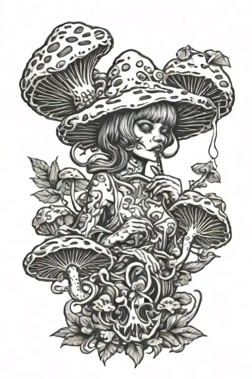 Mushroom Lady Smoking Joint With Demon