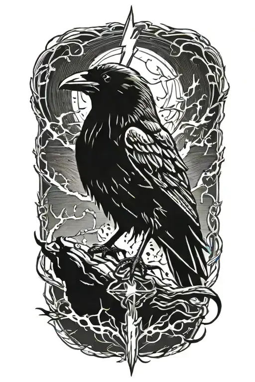 Raven Bird With Lightning