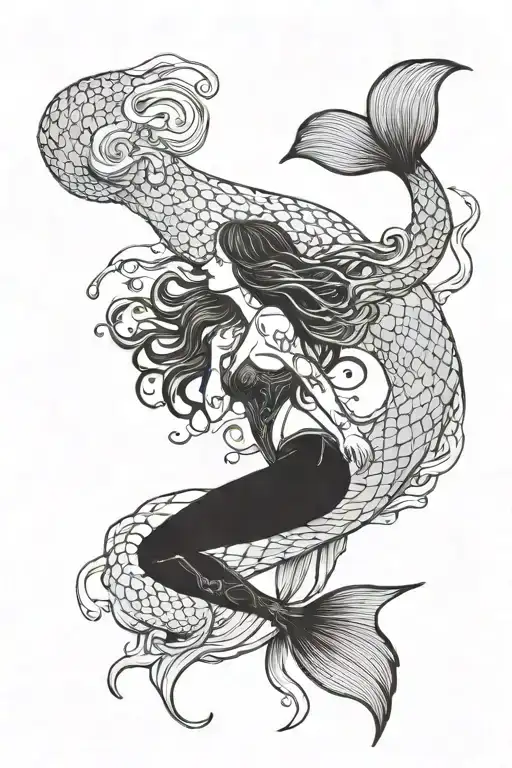 Mermaid With Child Swimming