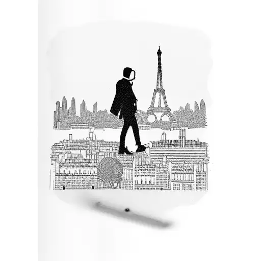 A Silhouette Of Raymond Redington Holding A Red Umbrella With The Paris Skyline In The Background