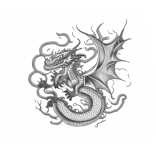 A Smoking Dragon Surrounded By Blooming Flowers