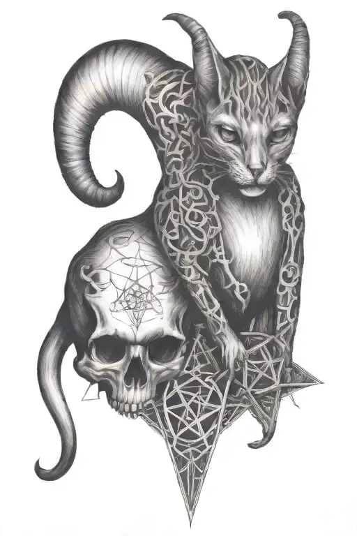 Occult Cat With A Pentagram Intertwined Within Its Skull