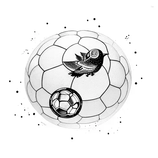 A Dynamic Blackwork Tattoo Of A Soccer Ball Surrounded By Flying Birds
