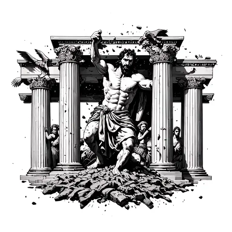 Samson Breaking The Pillars On Top Of The Philistines
