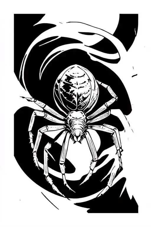 Neo Tribal Spider With Small Body And Long Curved Legs Suited For Side Of Stomach