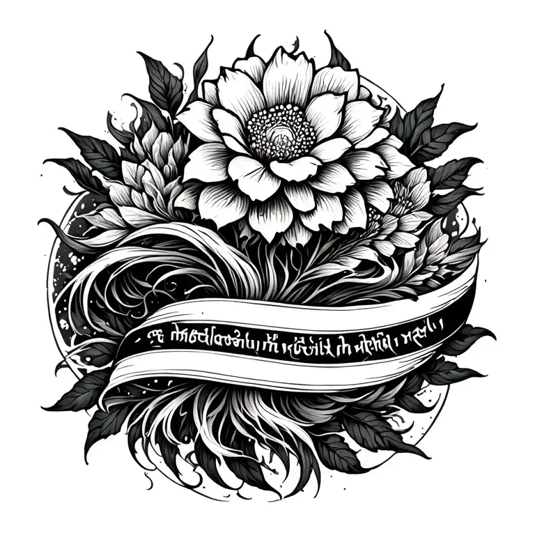 Mantra With The Inscription Along The Spine And Flower On Top Closer To The Neck