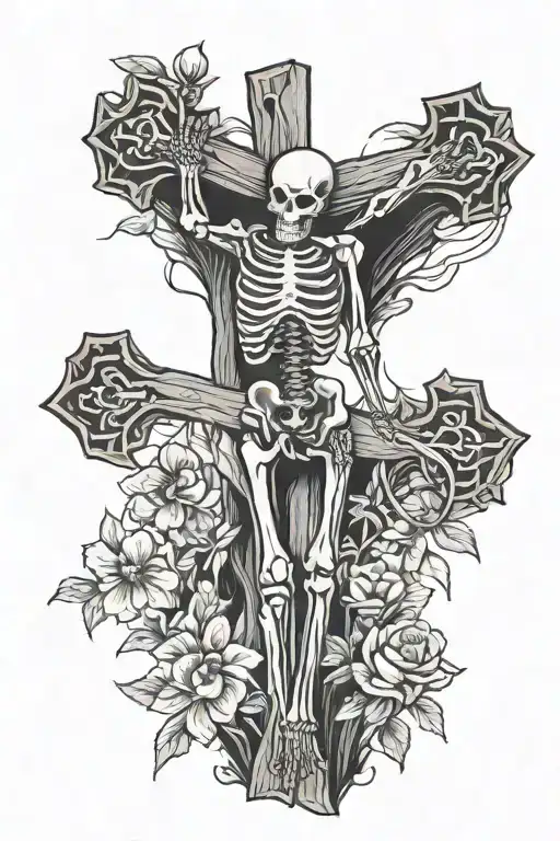 Skeleton Holding Wooden Cross