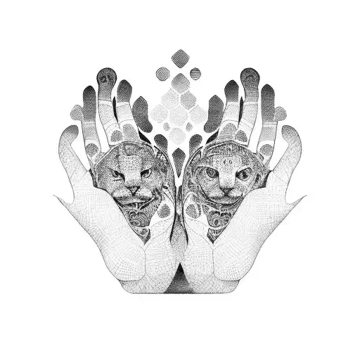An Abstract Design Of Overlapping Paws In Dotwork Style