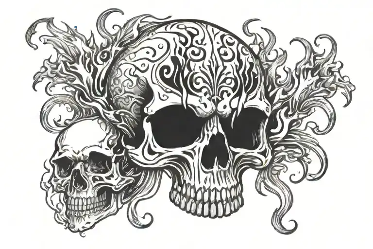 Skull Tramp Stamp Tattoo With Flames Coming Out Of The Sides