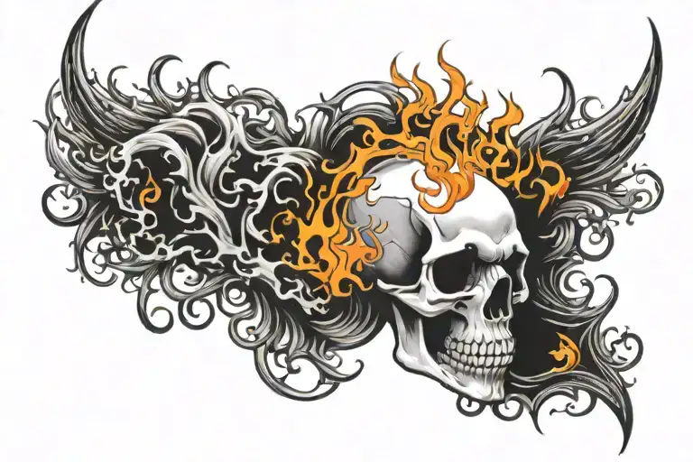 Skull Tramp Stamp Tattoo With Flames Coming Out Of The Sides