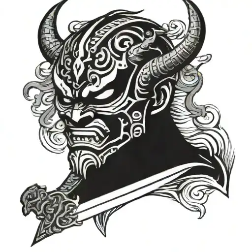 Oni Mask With Sword Stuck