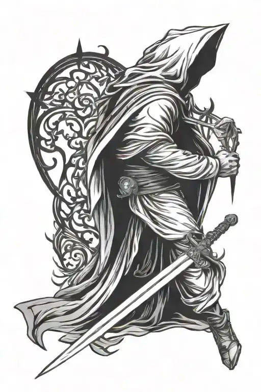 Hooded Figure Holding A Long Sword