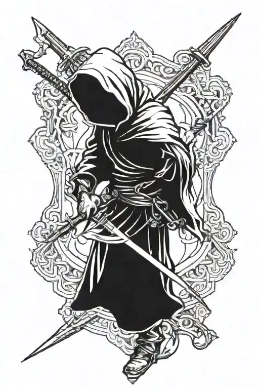 Hooded Figure Holding A Long Sword