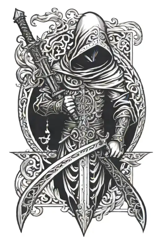 Hooded Figure Holding A Long Sword