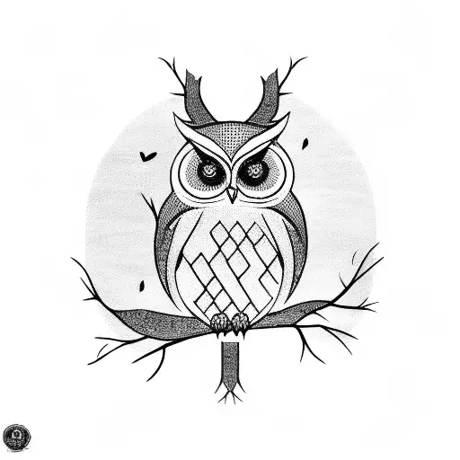 Owl In A Tree In A Field Of Heather