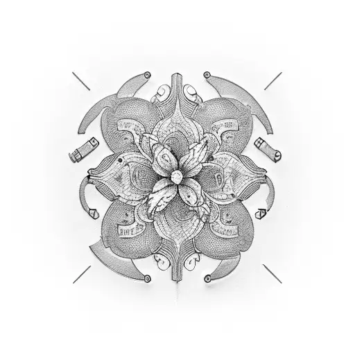 A Black-grey Tattoo Of A Technology Circuit Board Shaped Like A Lily