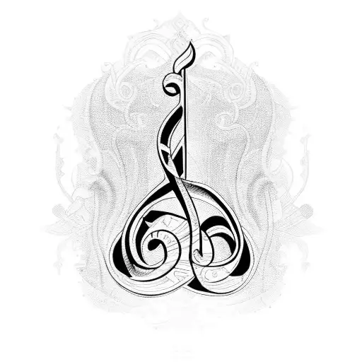 A Stylized Blackwork Tattoo Of A Musical Note Intertwined With A Disney Castle